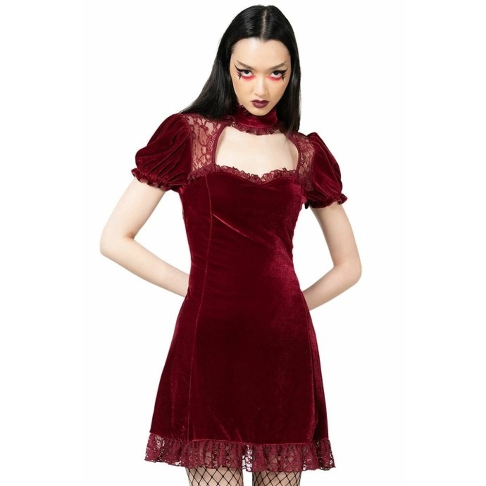 Killstar Julienne velvet  Red lace keyhole mini dress